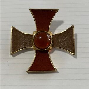 Vintage Maltese Gold and Brown Cross Brooch